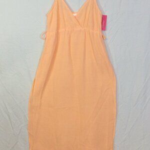 XHILARATION Women's Size M Dress Swim Cover Up Midi V Neck Waffle Knit Peach NWT